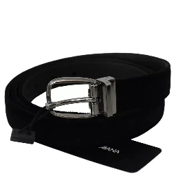 Black Velvet Silver Tone Metal Buckle Men Belt