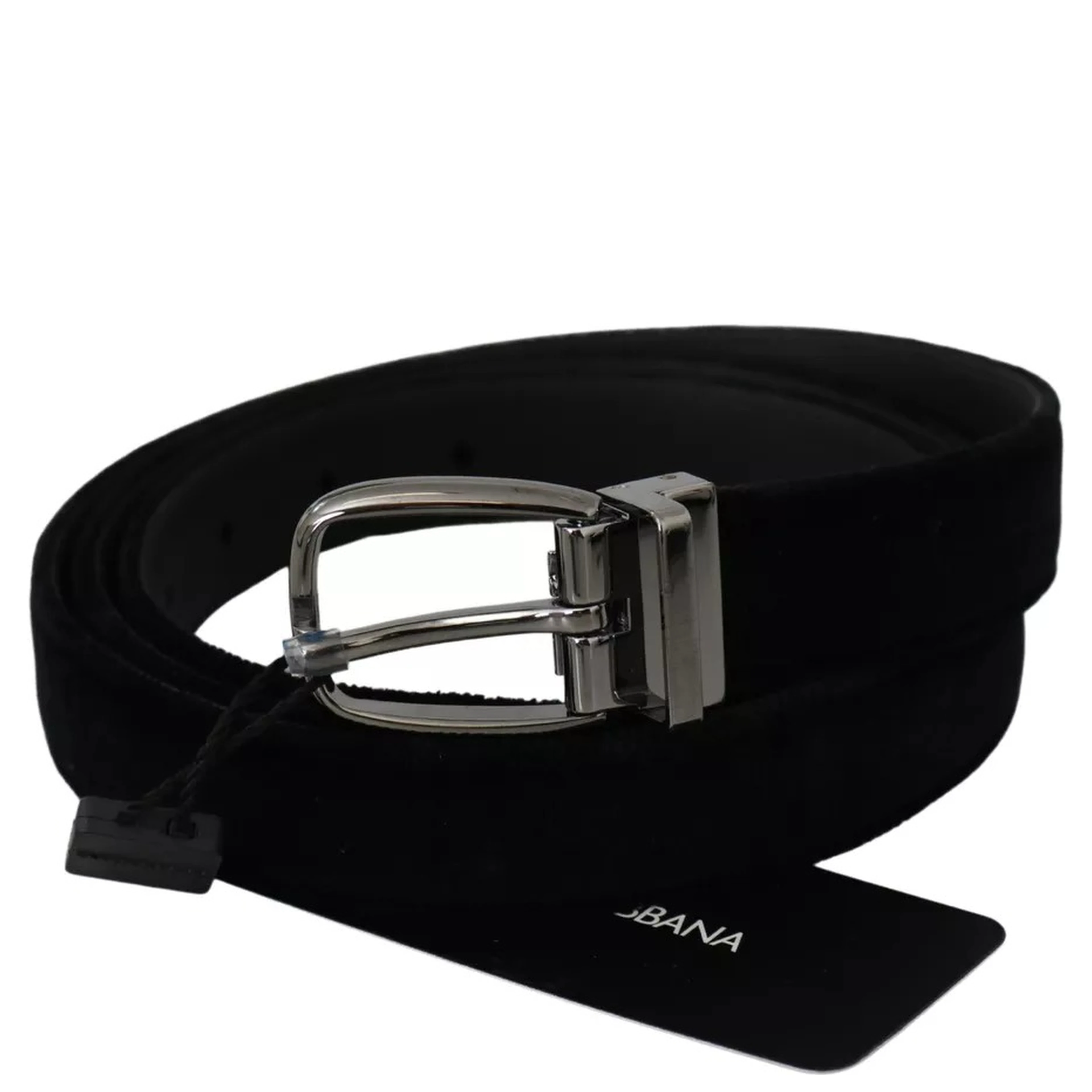 Black Velvet Silver Tone Metal Buckle Men Belt