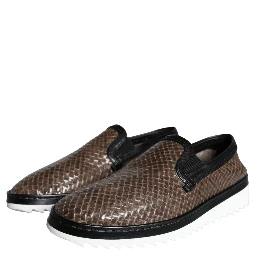 Brown Black Leather Weaved Men Loafers Shoes