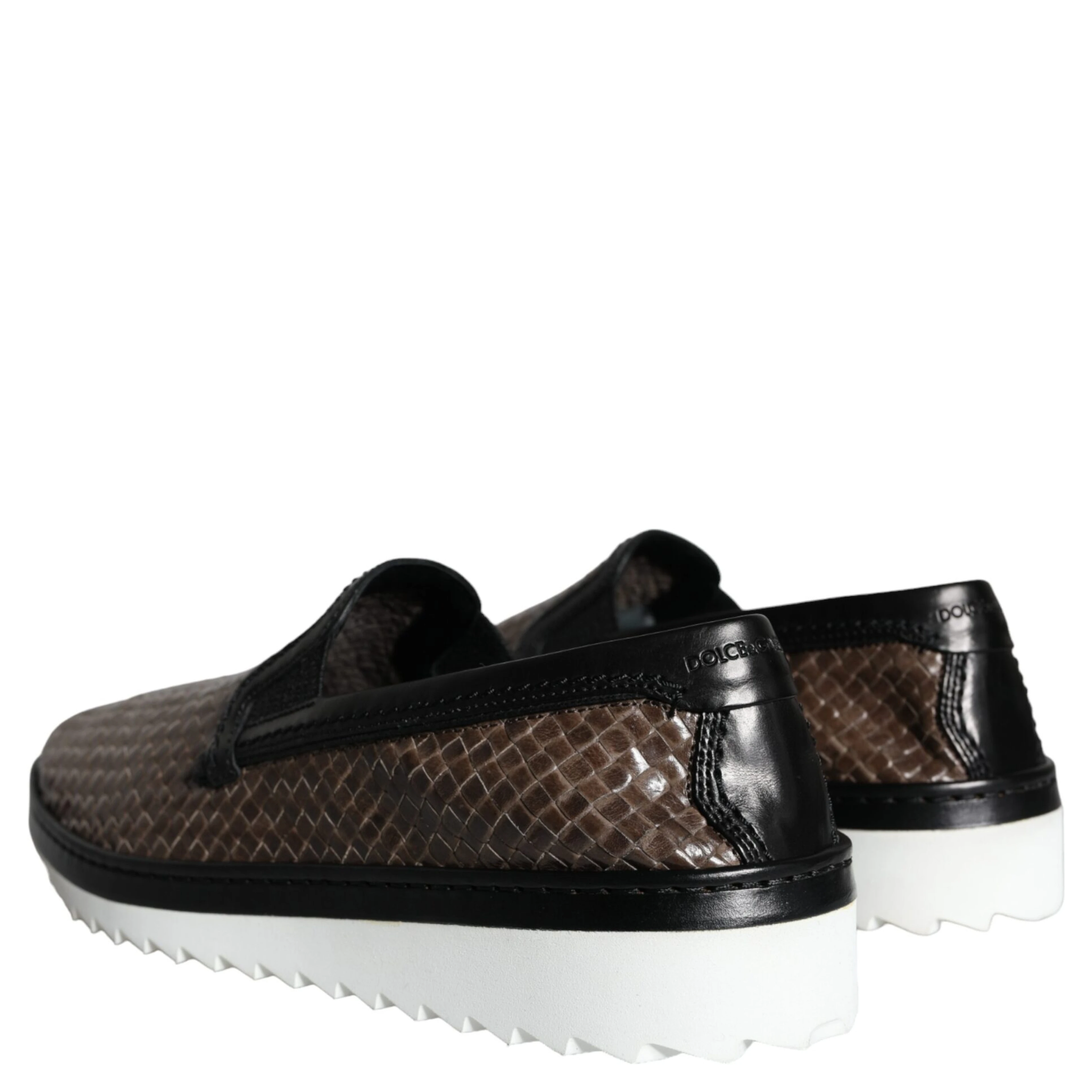 Brown Black Leather Weaved Men Loafers Shoes
