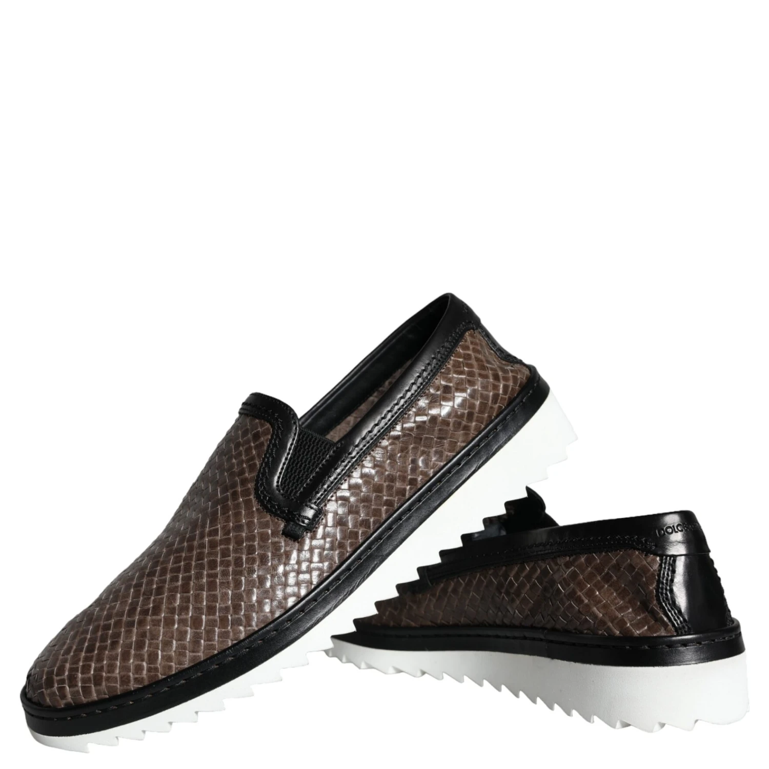 Brown Black Leather Weaved Men Loafers Shoes