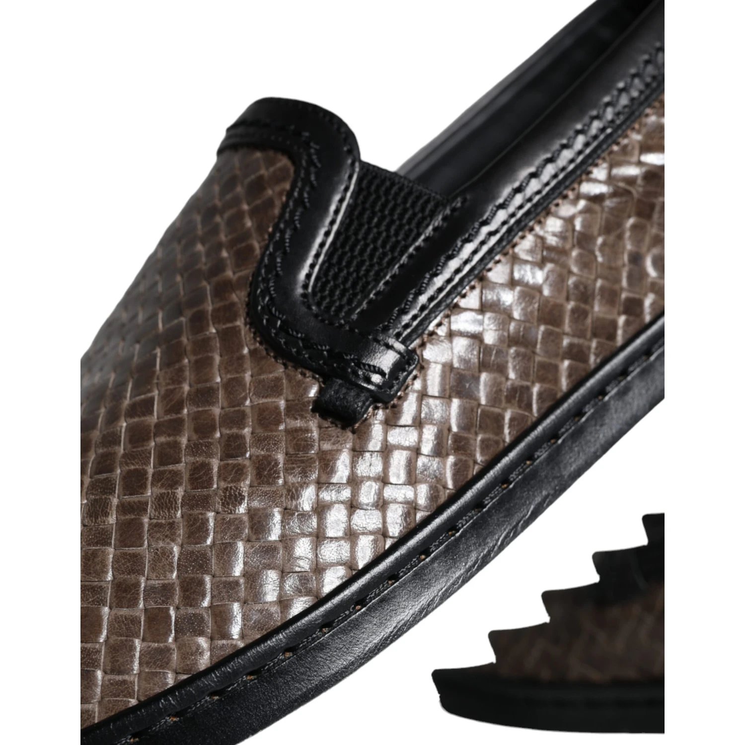 Brown Black Leather Weaved Men Loafers Shoes