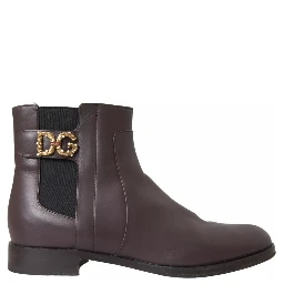 Brown Leather AMORE Flats Ankle Boots Shoes