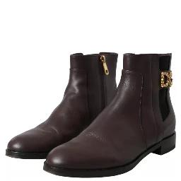 Brown Leather AMORE Flats Ankle Boots Shoes