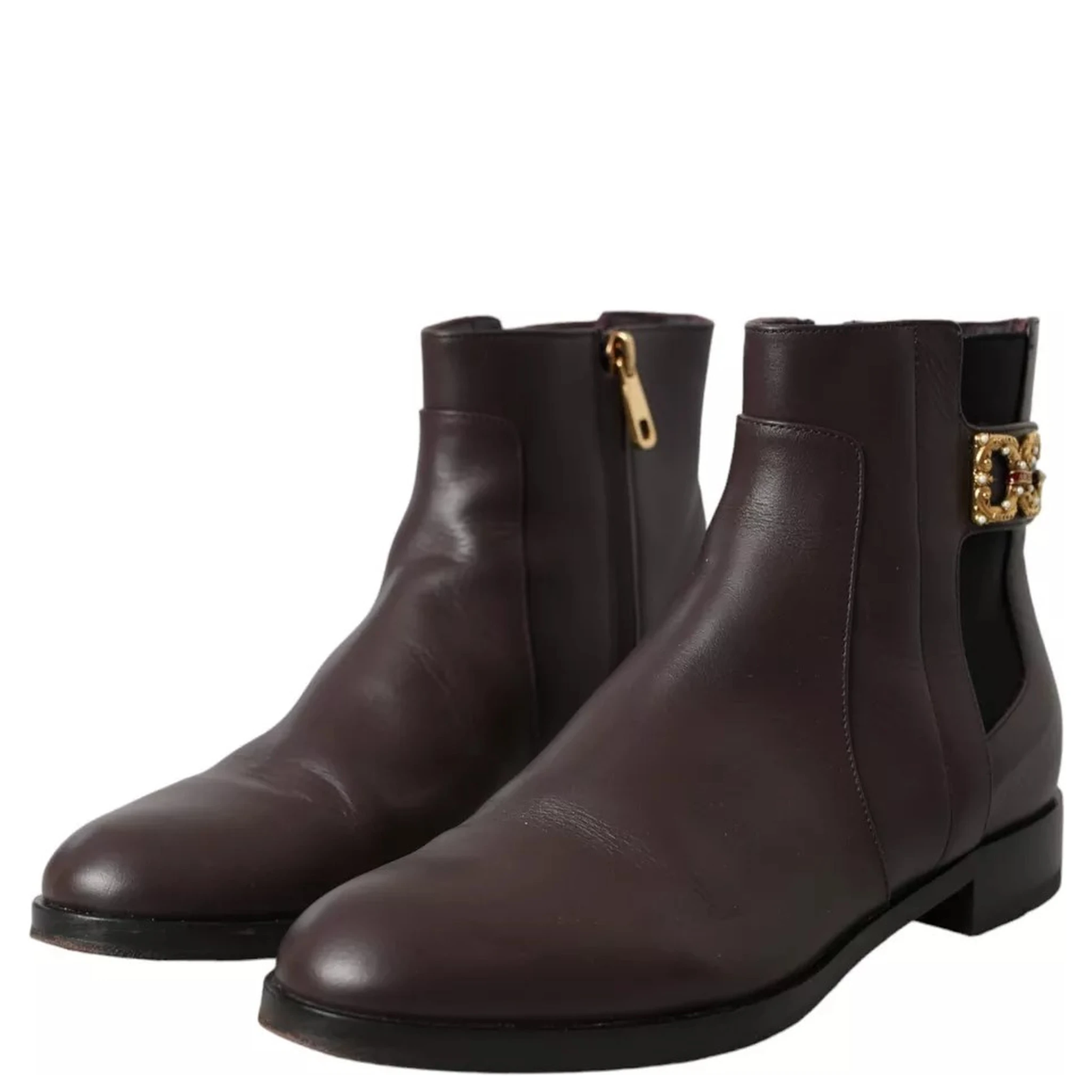 Brown Leather AMORE Flats Ankle Boots Shoes