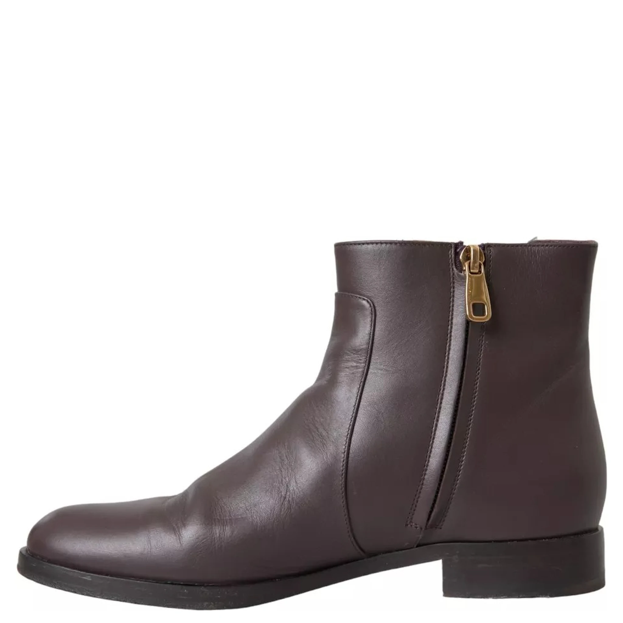 Brown Leather AMORE Flats Ankle Boots Shoes