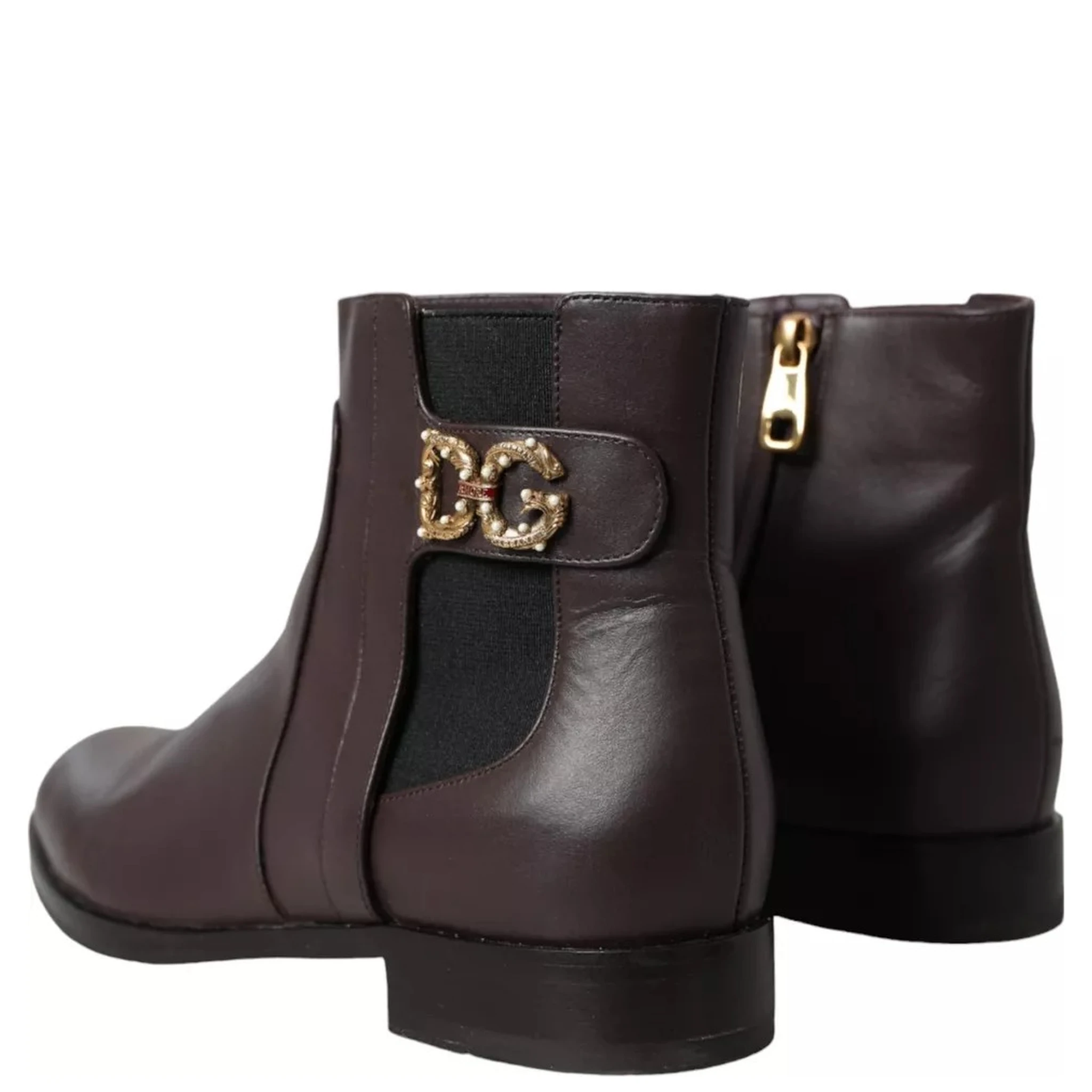 Brown Leather AMORE Flats Ankle Boots Shoes