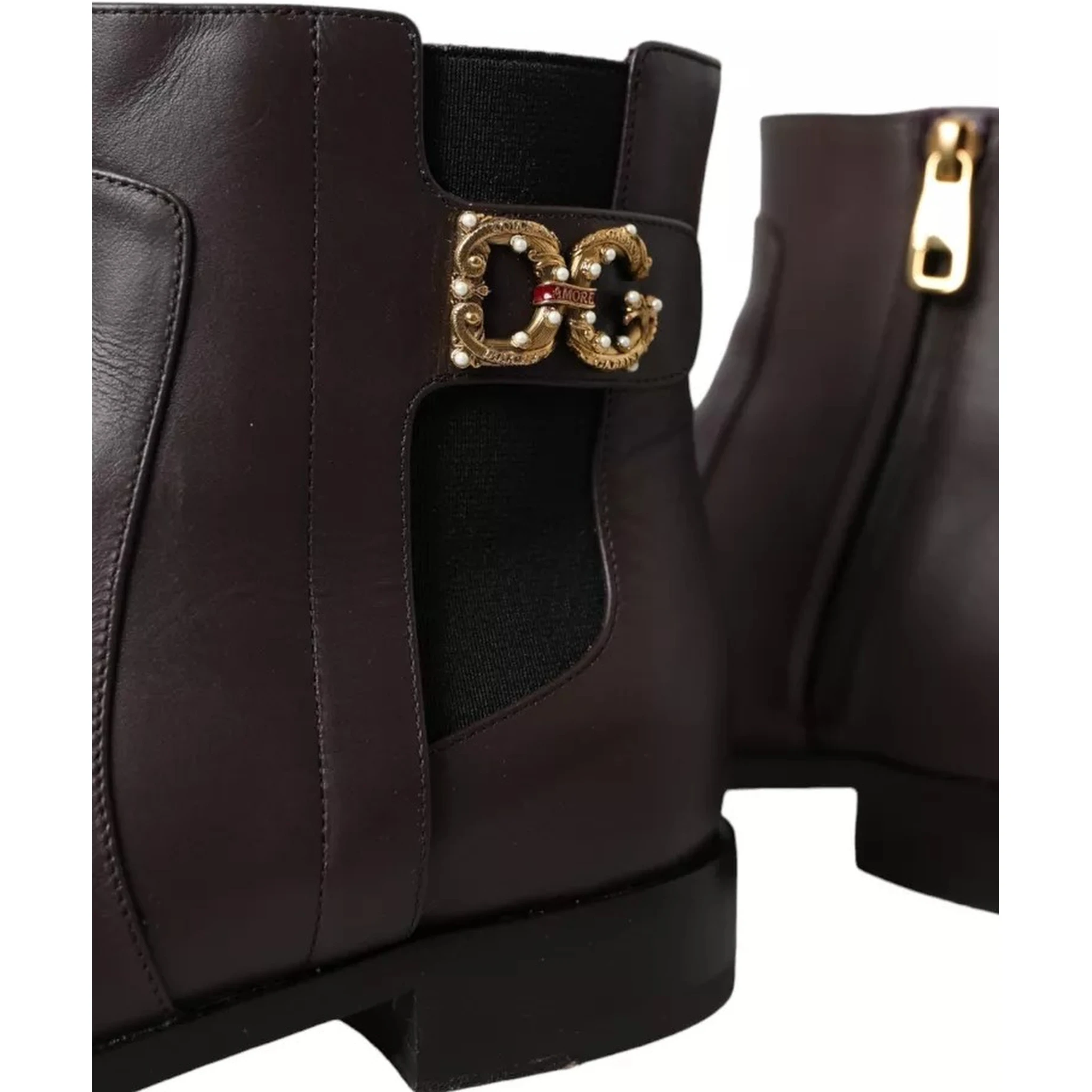 Brown Leather AMORE Flats Ankle Boots Shoes