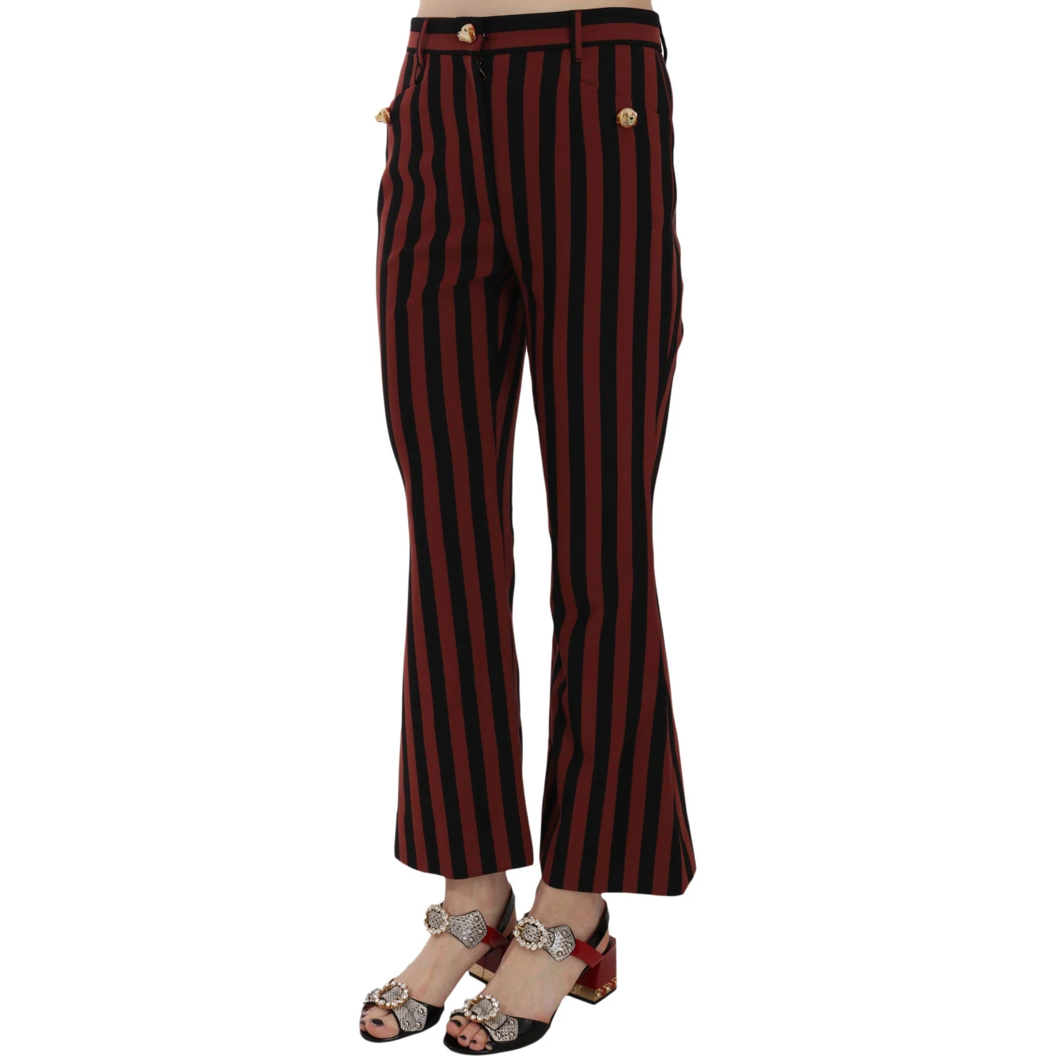 Black Amaranth Stripe Cropped Flared Pants