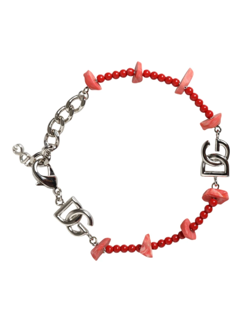 Silver Tone Brass Beaded Resin DG Logo Chain Bracelet