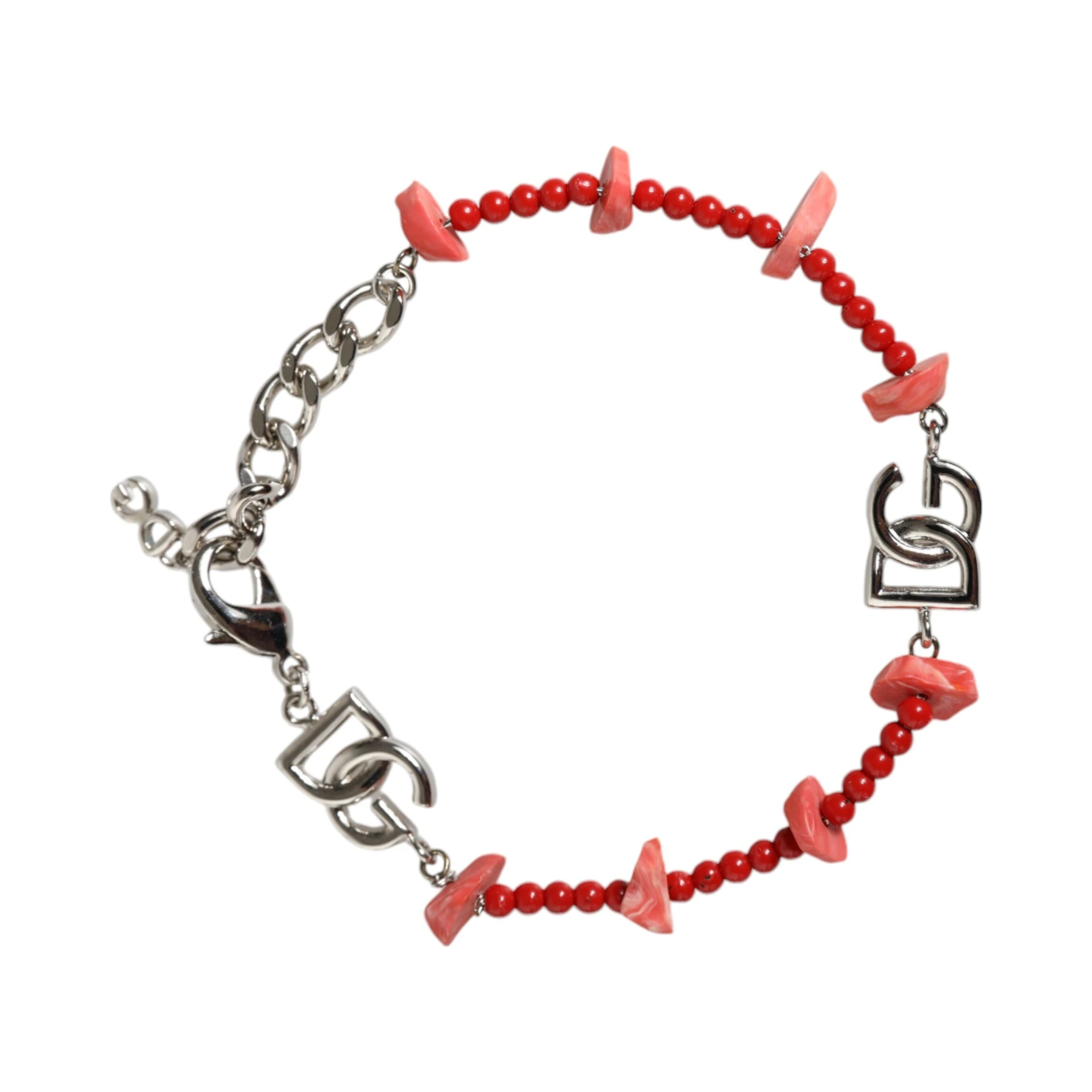 Silver Tone Brass Beaded Resin DG Logo Chain Bracelet