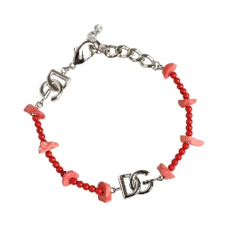 Silver Tone Brass Beaded Resin DG Logo Chain Bracelet