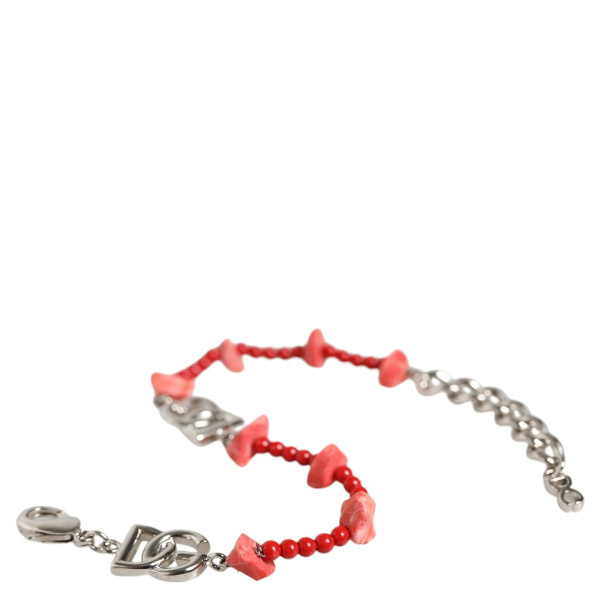 Silver Tone Brass Beaded Resin DG Logo Chain Bracelet