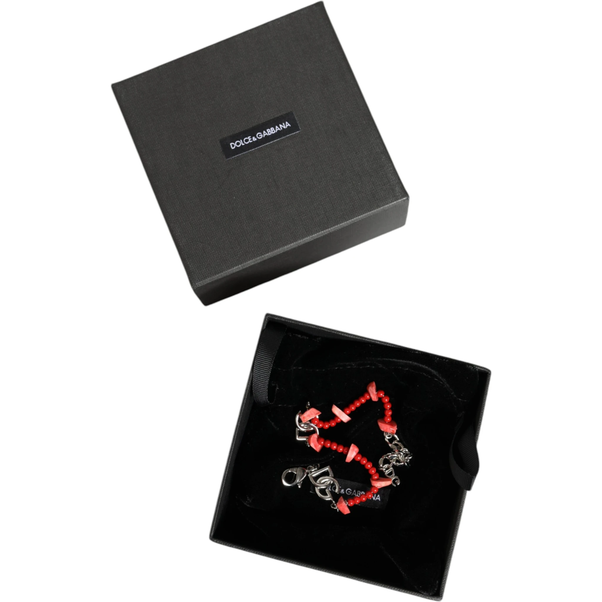 Silver Tone Brass Beaded Resin DG Logo Chain Bracelet