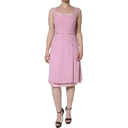 Pink A-line Flare Viscose Sleeveless Dress