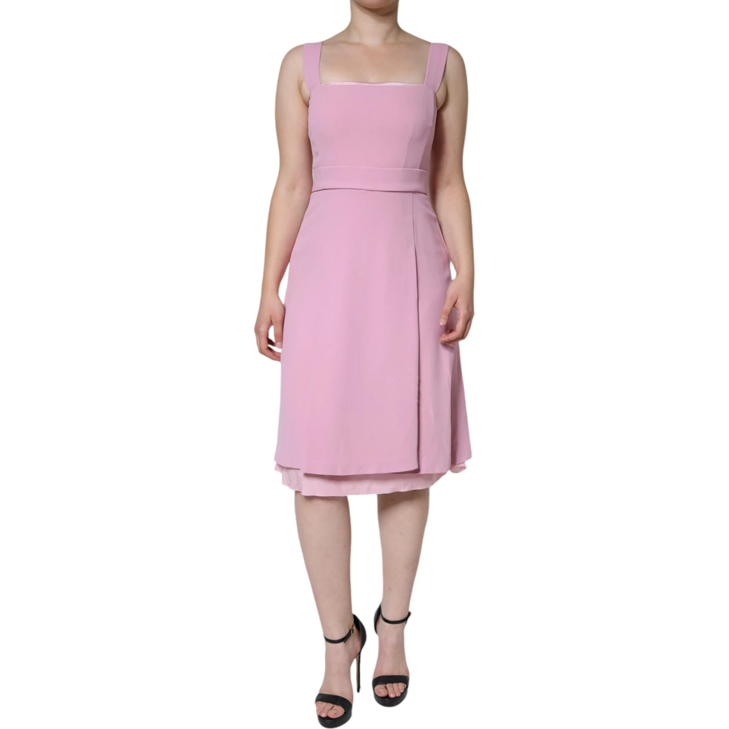 Pink A-line Flare Viscose Sleeveless Dress