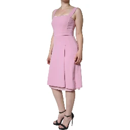 Pink A-line Flare Viscose Sleeveless Dress