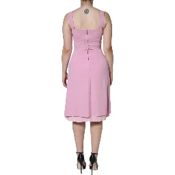 Pink A-line Flare Viscose Sleeveless Dress