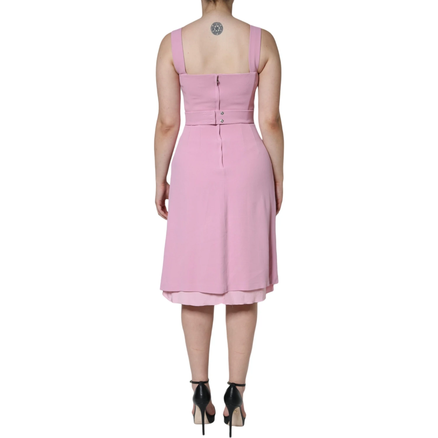 Pink A-line Flare Viscose Sleeveless Dress