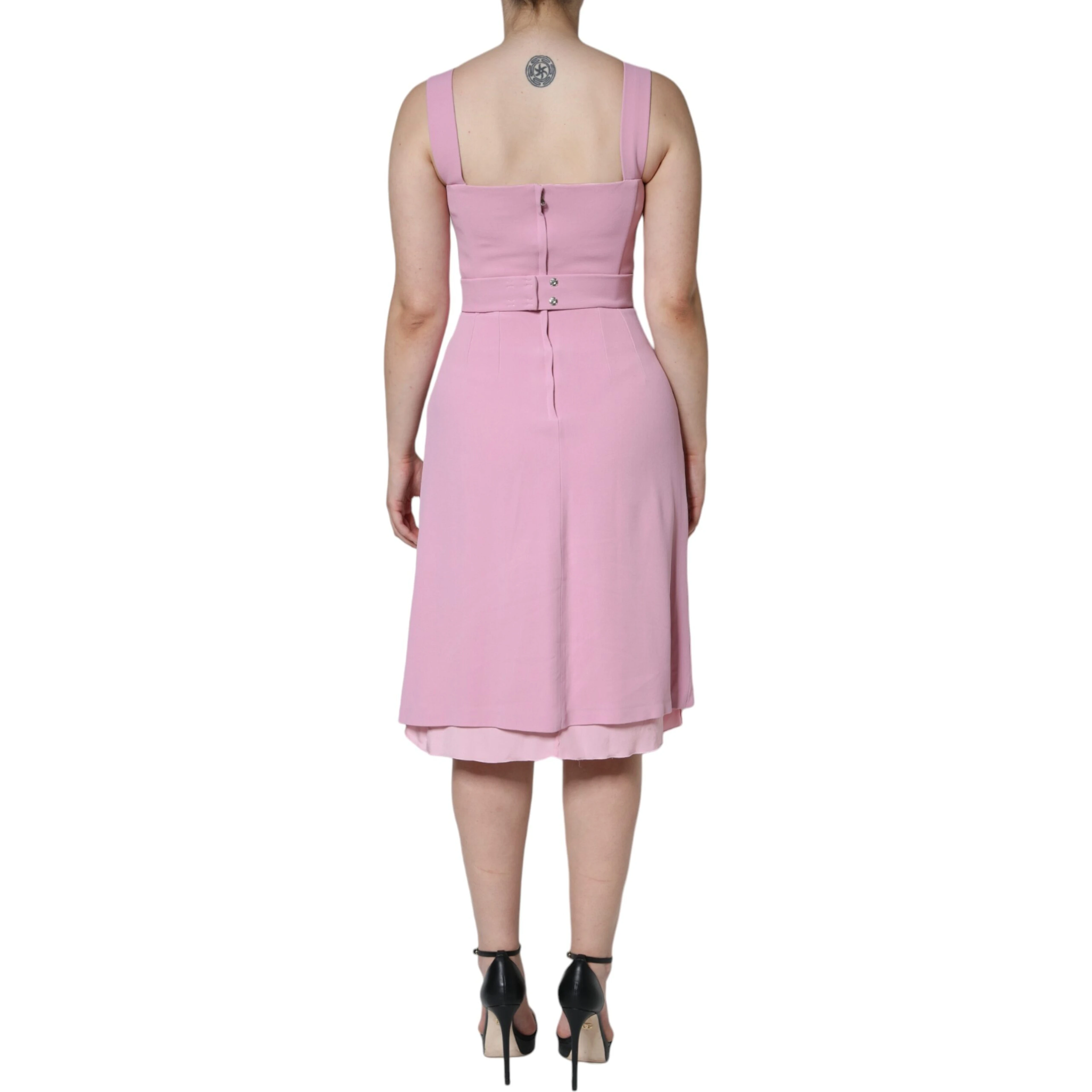 Pink A-line Flare Viscose Sleeveless Dress