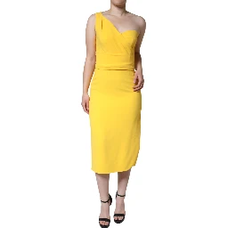 Yellow One Shoulder Side Slit Midi Dress