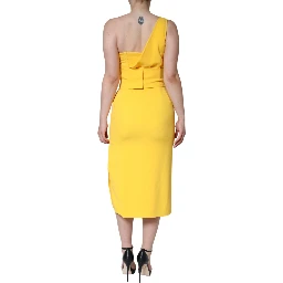 Yellow One Shoulder Side Slit Midi Dress
