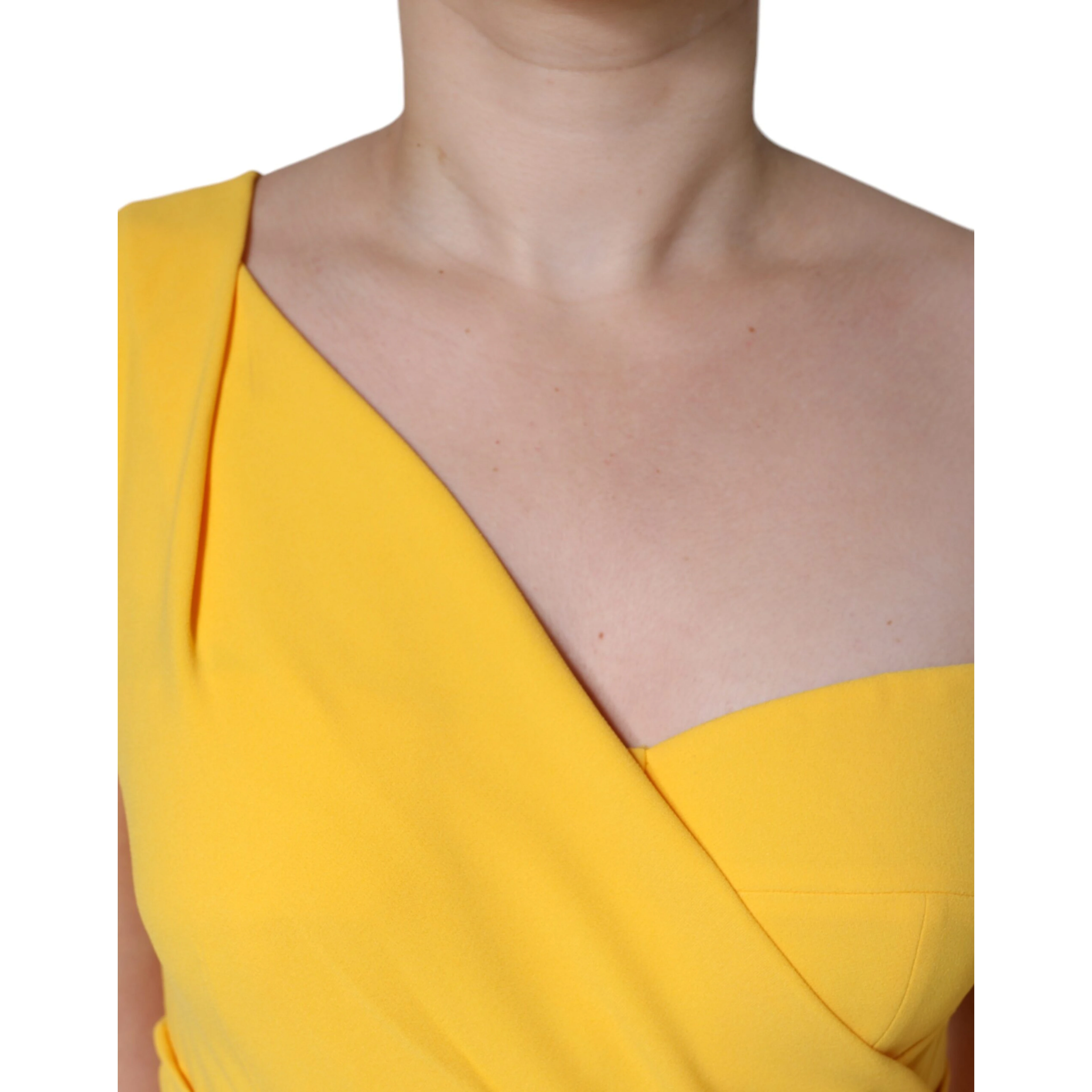 Yellow One Shoulder Side Slit Midi Dress