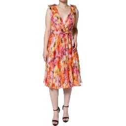 Multicolor Floral Sleeveless V-neck Midi Dress