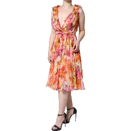 Multicolor Floral Sleeveless V-neck Midi Dress