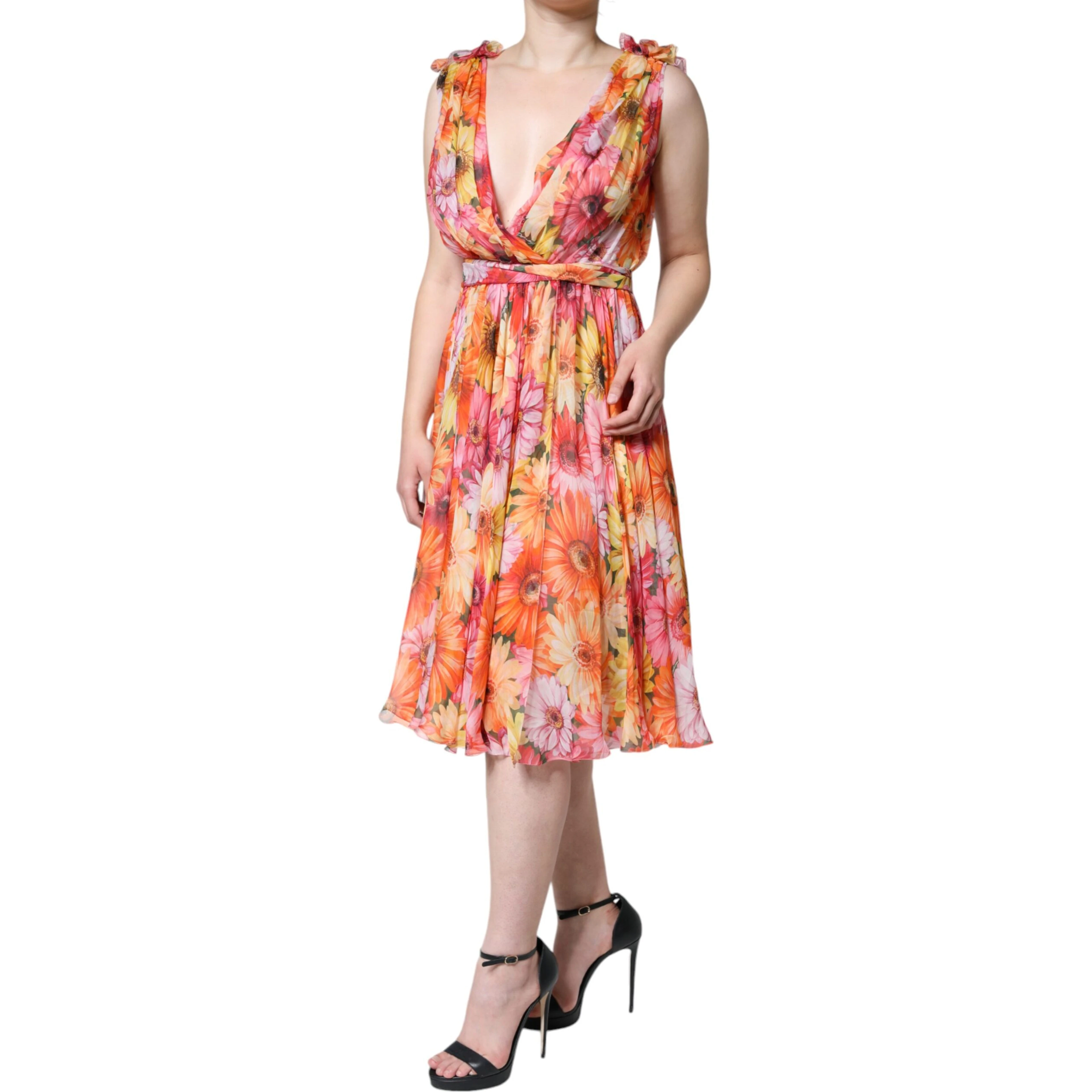 Multicolor Floral Sleeveless V-neck Midi Dress