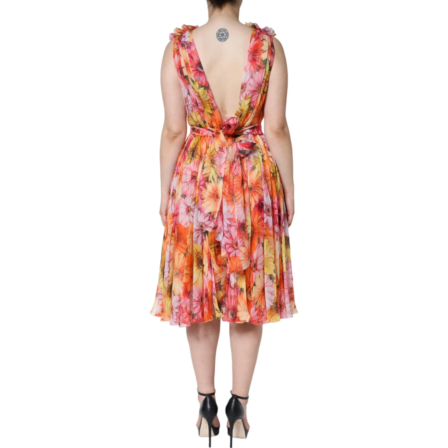 Multicolor Floral Sleeveless V-neck Midi Dress