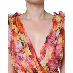 Multicolor Floral Sleeveless V-neck Midi Dress