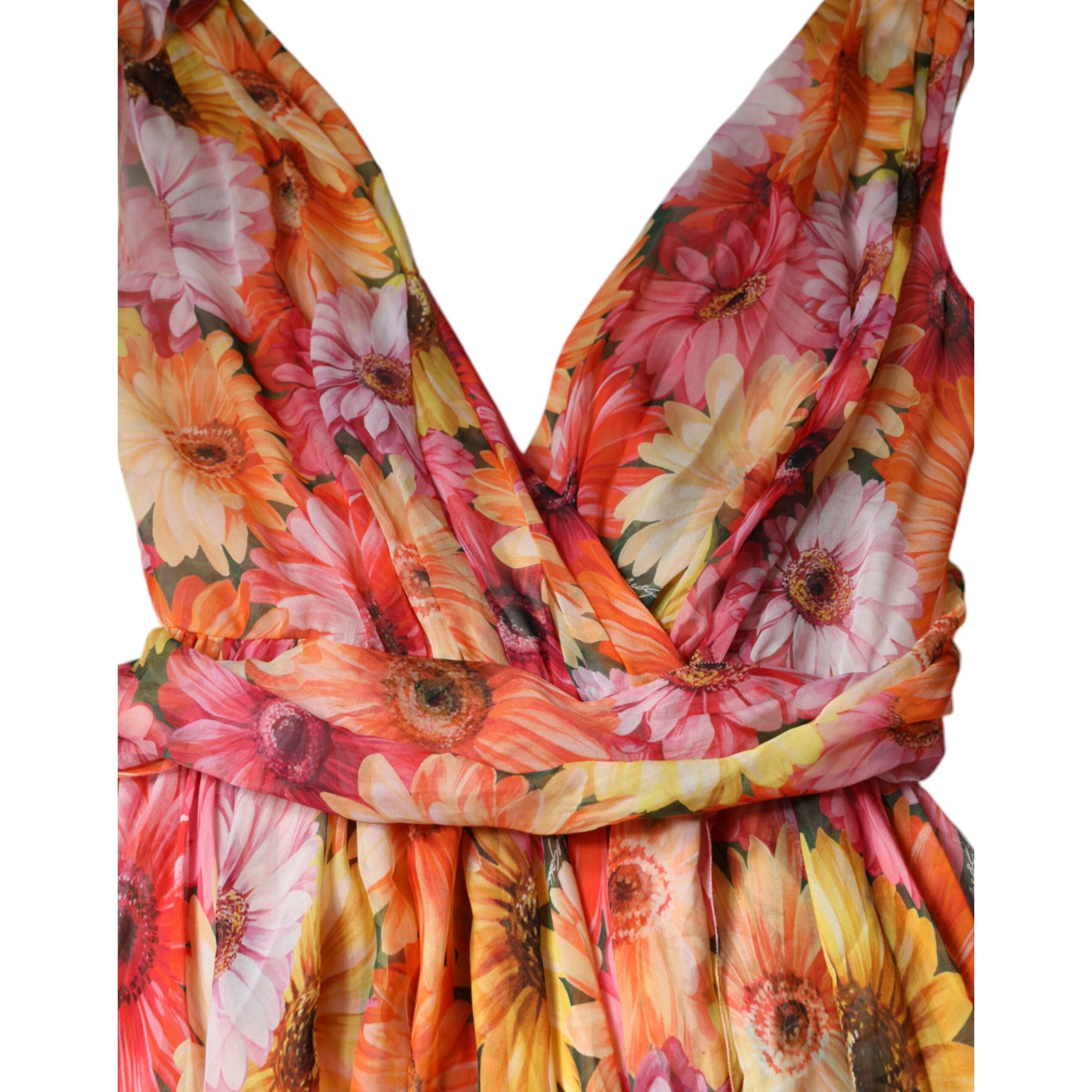 Multicolor Floral Sleeveless V-neck Midi Dress