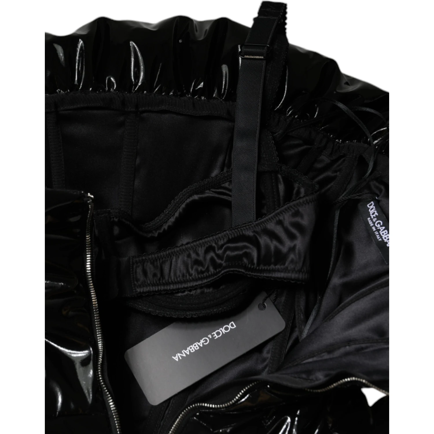 Black Polyester Ruched Coated Mini Dress