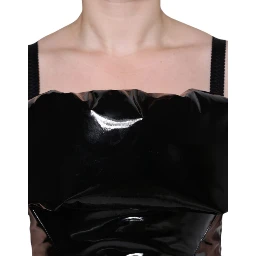 Black Polyester Ruched Coated Mini Dress