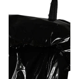 Black Polyester Ruched Coated Mini Dress