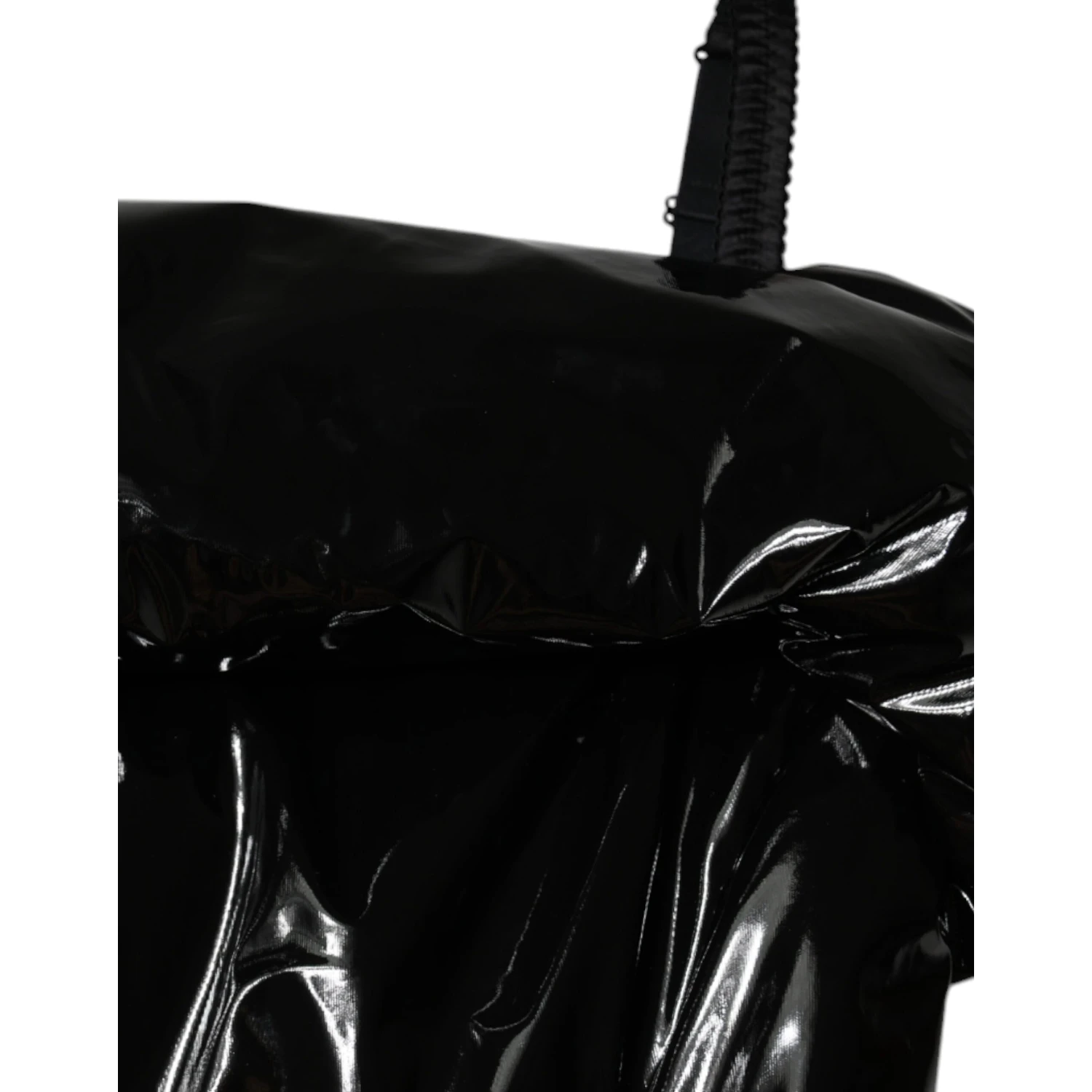 Black Polyester Ruched Coated Mini Dress