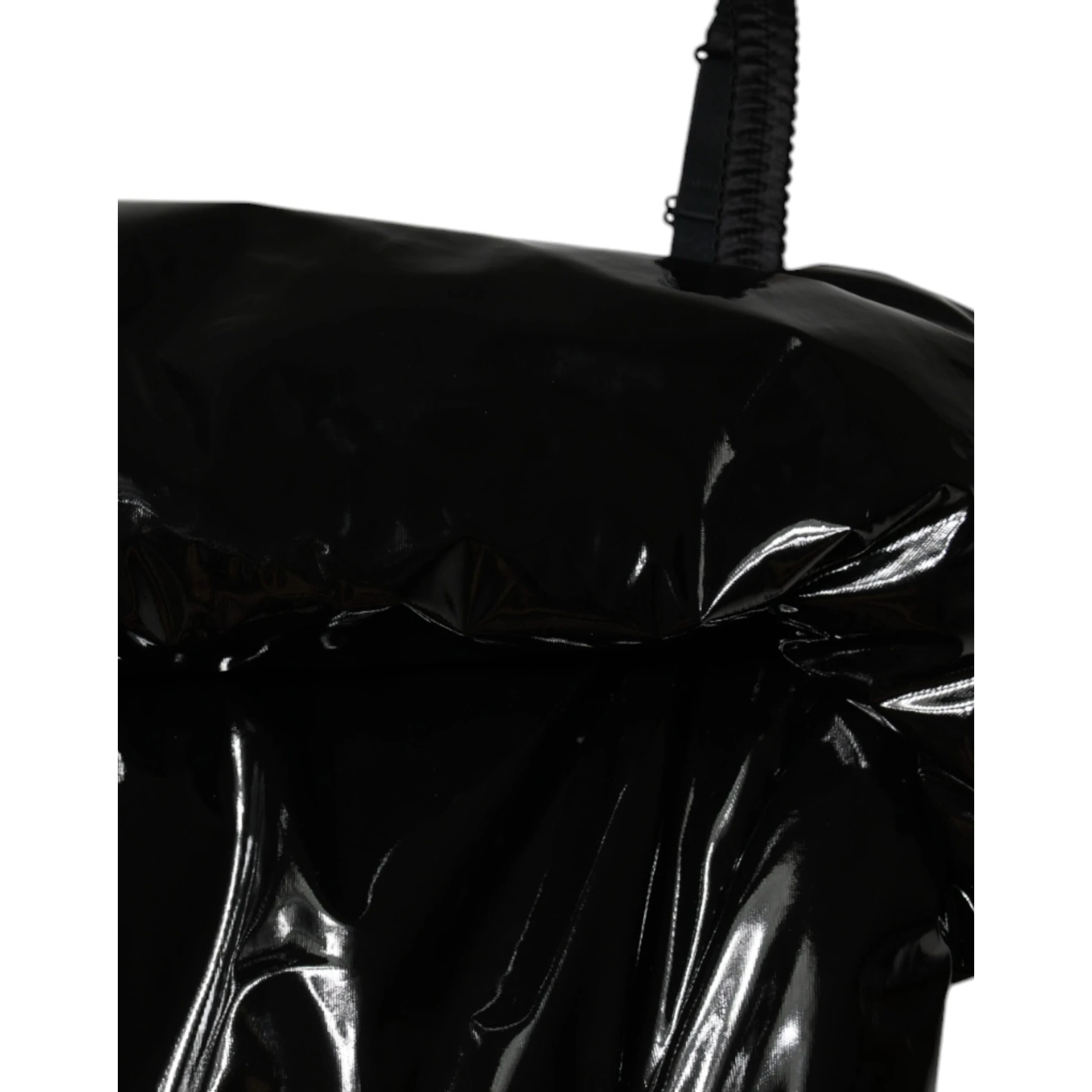 Black Polyester Ruched Coated Mini Dress