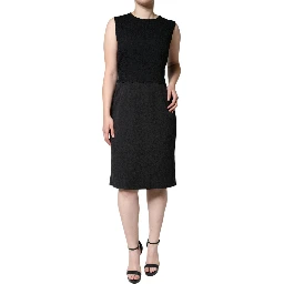 Black Cotton Sheath Knee Length Dress