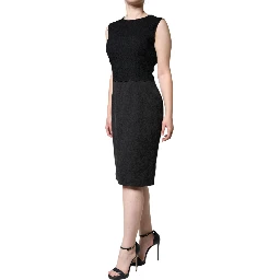 Black Cotton Sheath Knee Length Dress