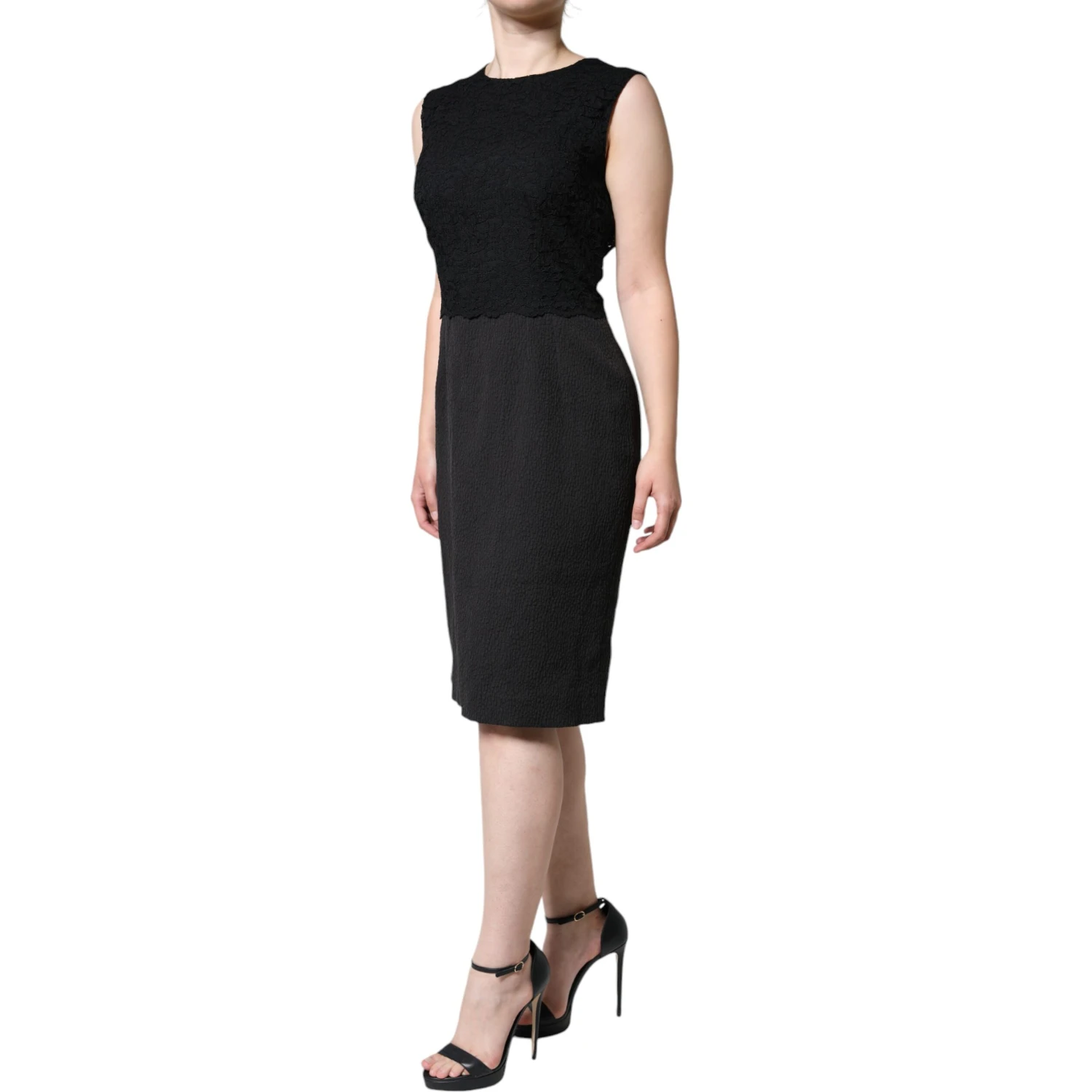 Black Cotton Sheath Knee Length Dress