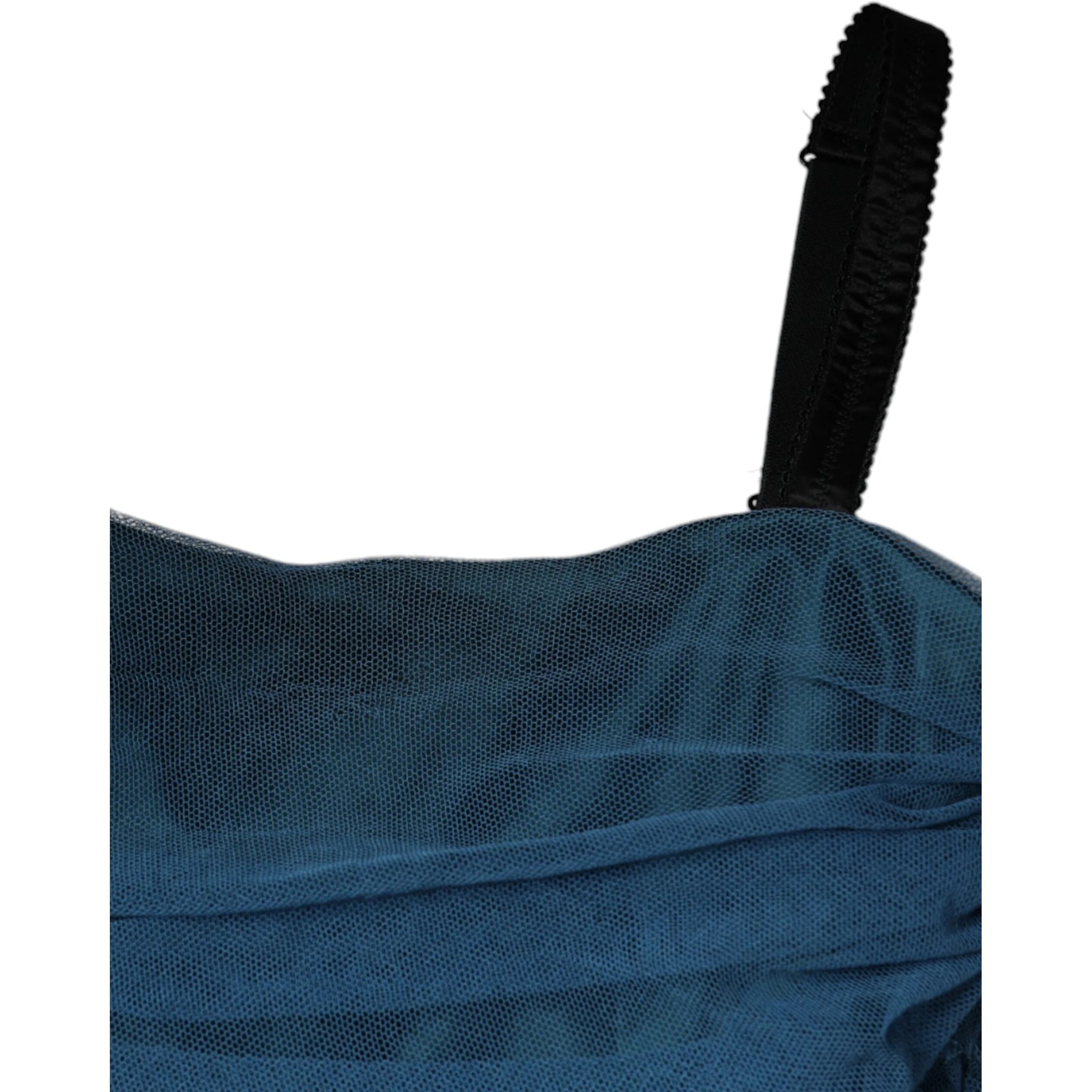 Blue Mesh Trim Ruched Tulle Sheath Dress