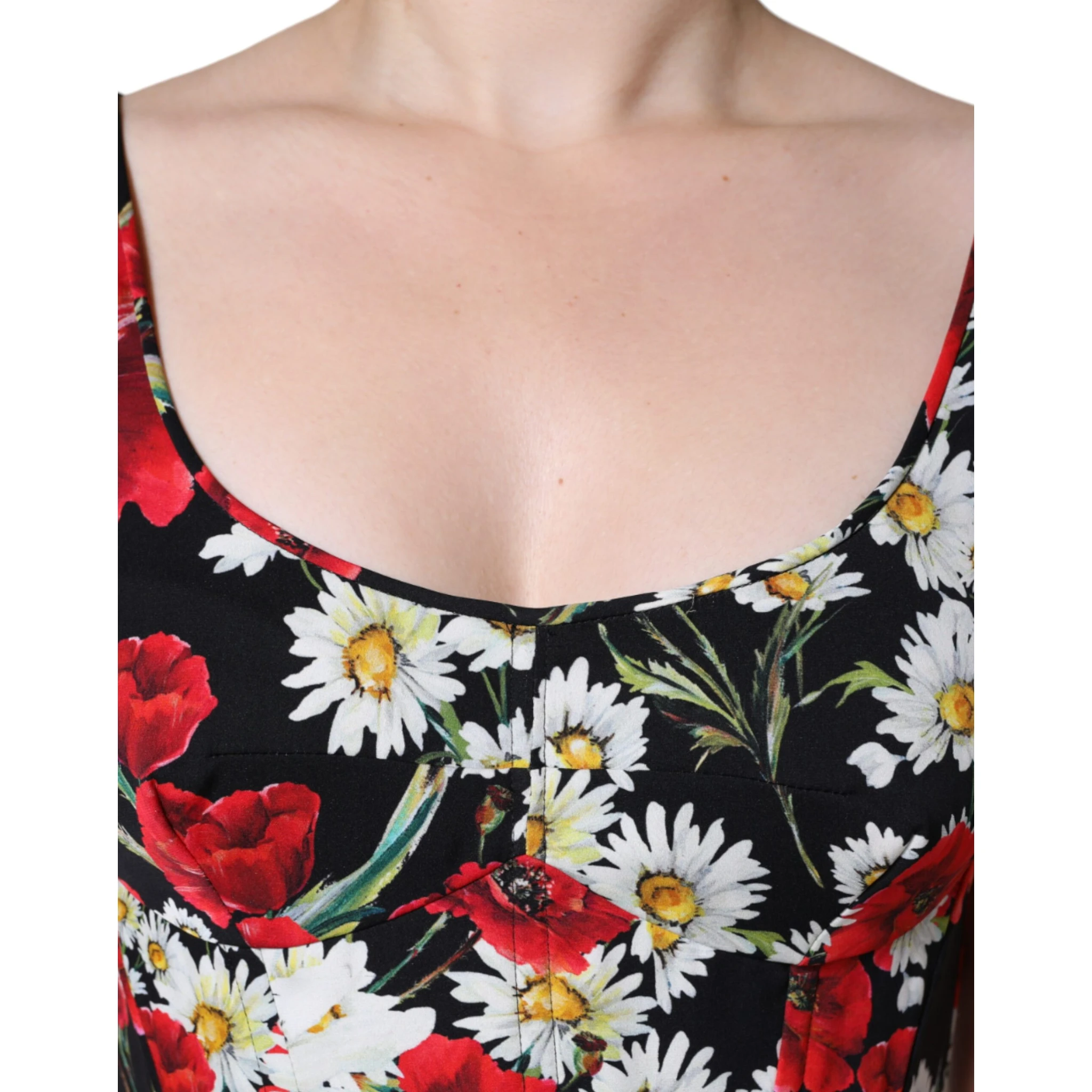 Black Floral Silk Sleeveless Long Gown Dress