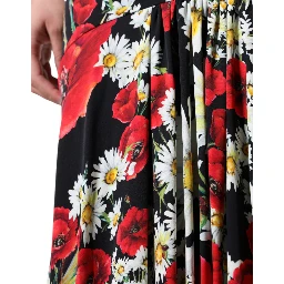 Black Floral Silk Sleeveless Long Gown Dress