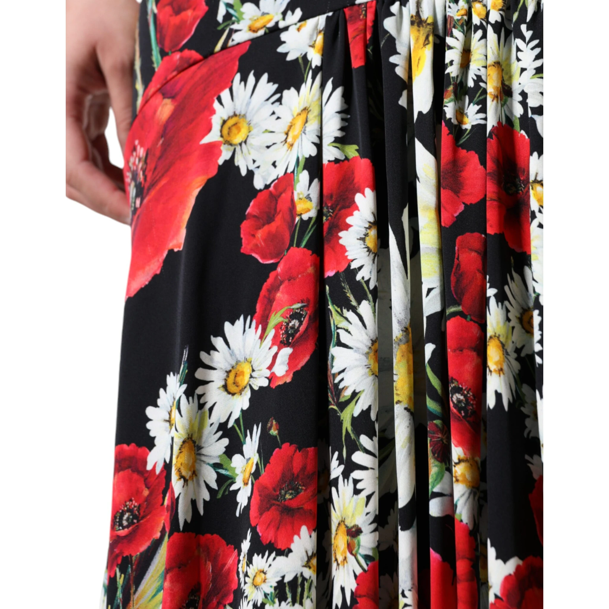 Black Floral Silk Sleeveless Long Gown Dress
