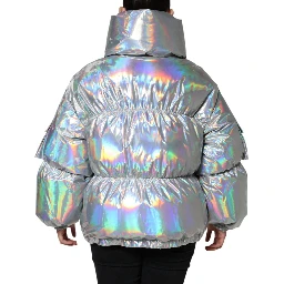 Silver Iridescent Puffer Full Zip Coat Jacket