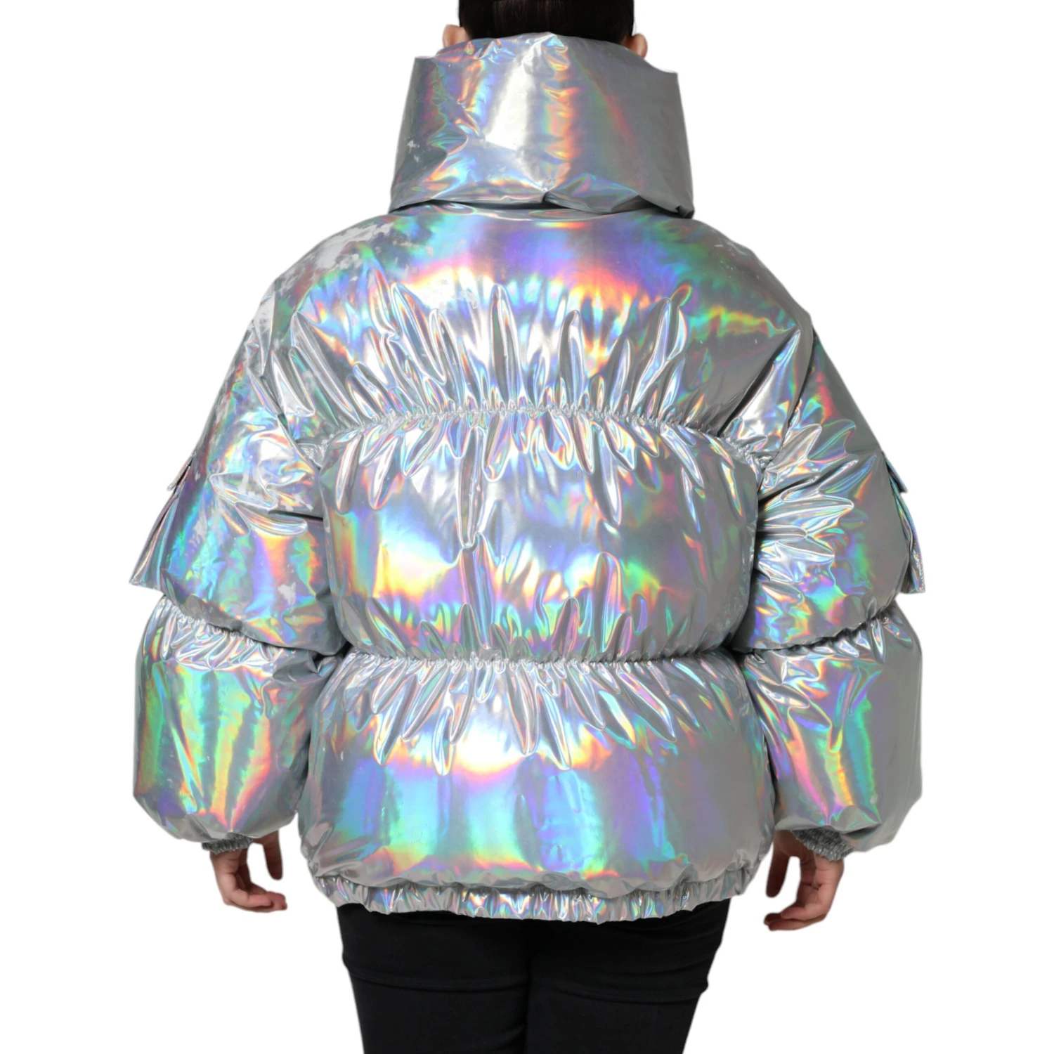 Silver Iridescent Puffer Full Zip Coat Jacket
