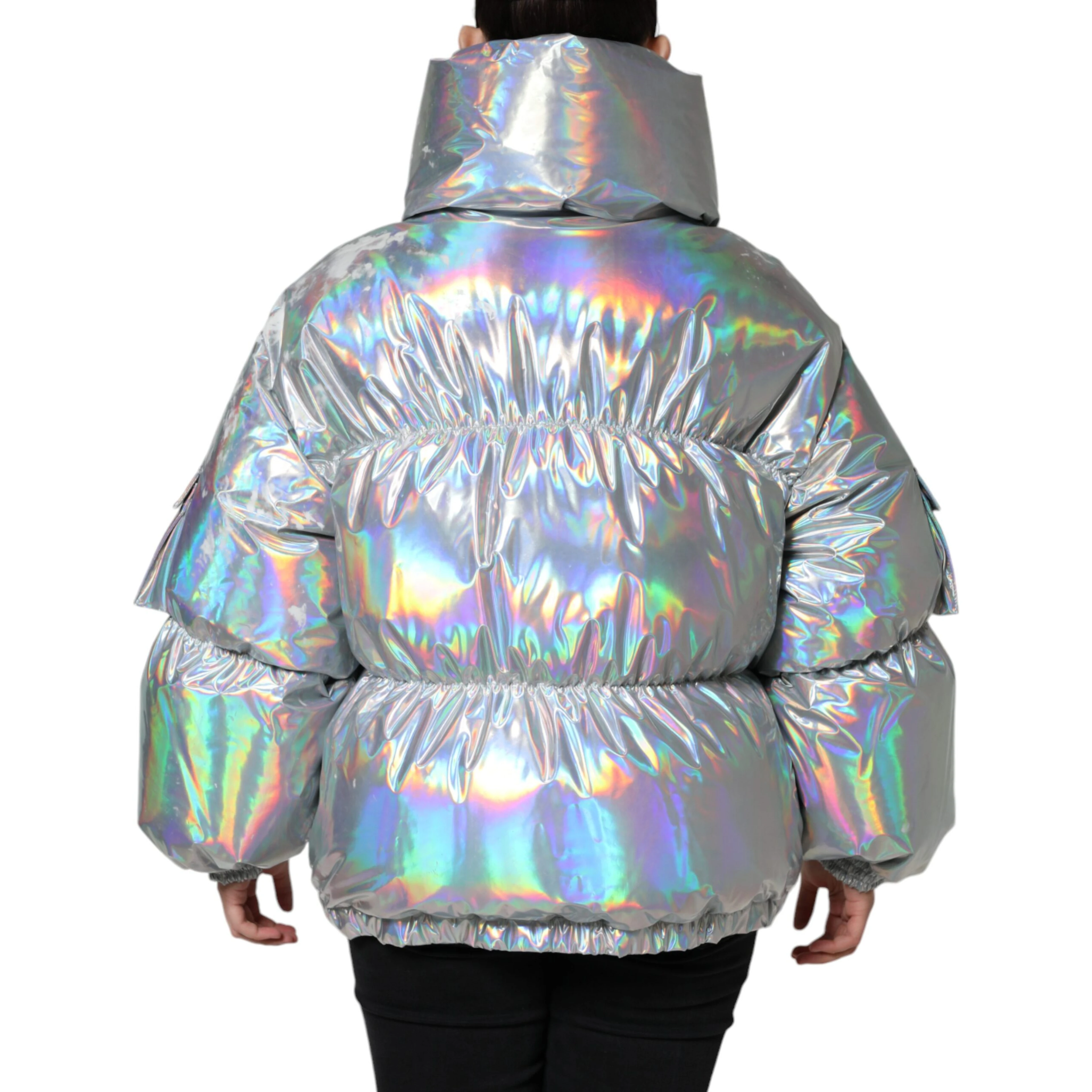 Silver Iridescent Puffer Full Zip Coat Jacket