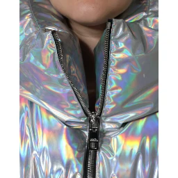 Silver Iridescent Puffer Full Zip Coat Jacket