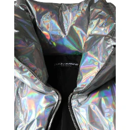 Silver Iridescent Puffer Full Zip Coat Jacket